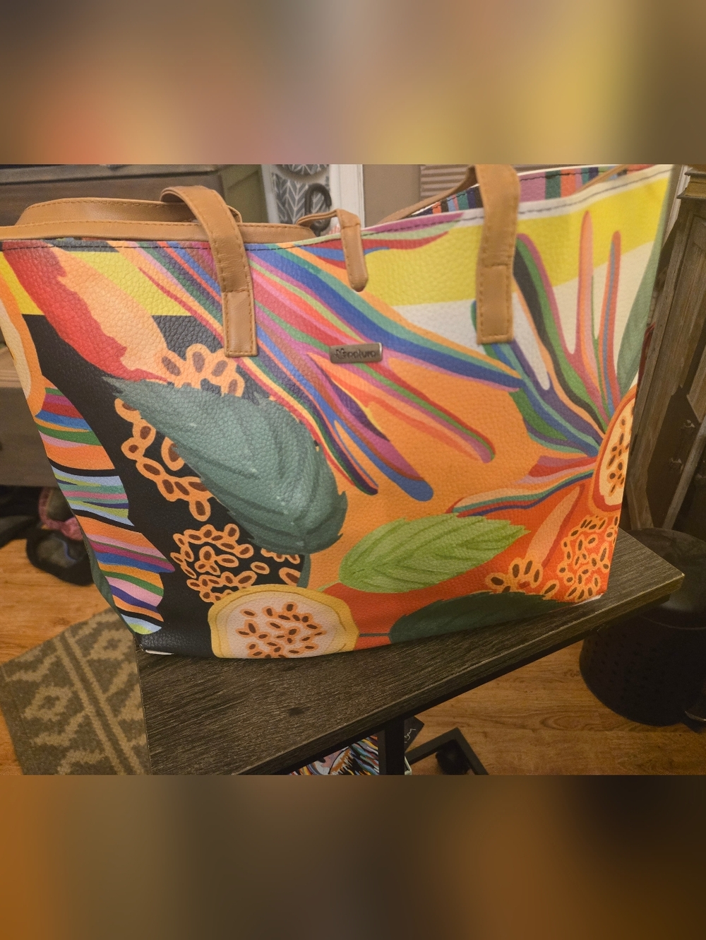 Natura Reversible Vibrant Multi-Color Floral Tote Bag